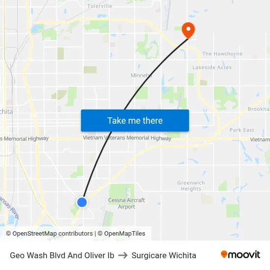 Geo Wash Blvd And Oliver Ib to Surgicare Wichita map
