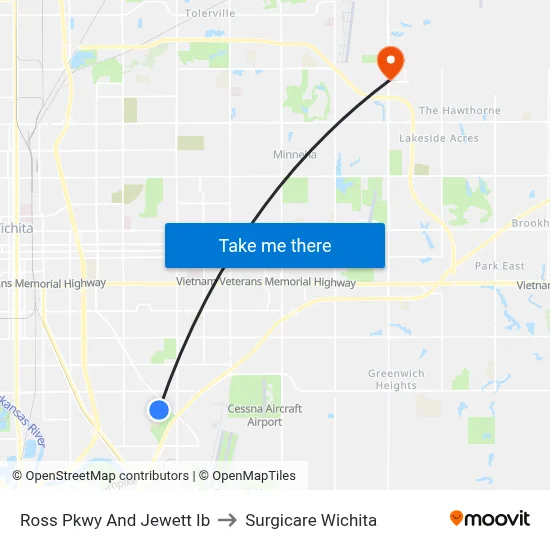 Ross Pkwy And Jewett Ib to Surgicare Wichita map