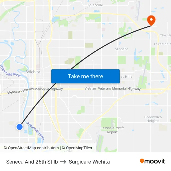 Seneca And 26th St Ib to Surgicare Wichita map