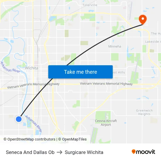 Seneca And Dallas Ob to Surgicare Wichita map