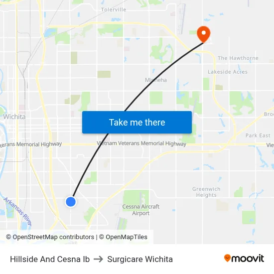 Hillside And Cesna Ib to Surgicare Wichita map