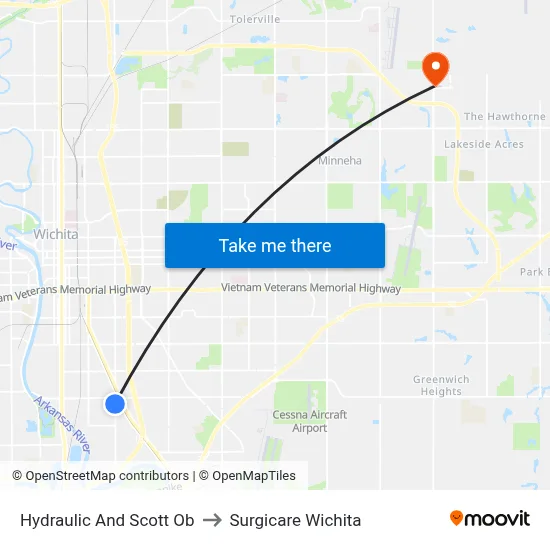 Hydraulic And Scott Ob to Surgicare Wichita map