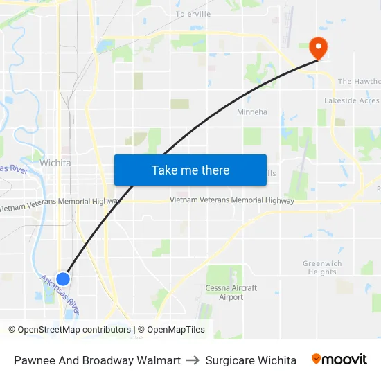 Pawnee And Broadway Walmart to Surgicare Wichita map