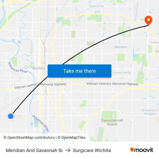 Meridian And Savannah Ib to Surgicare Wichita map