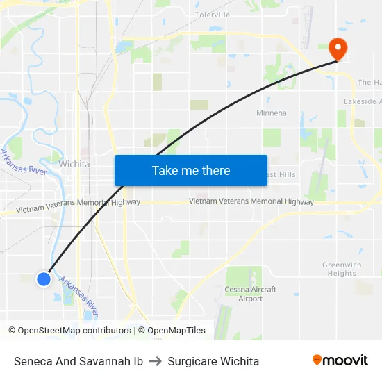 Seneca And Savannah Ib to Surgicare Wichita map