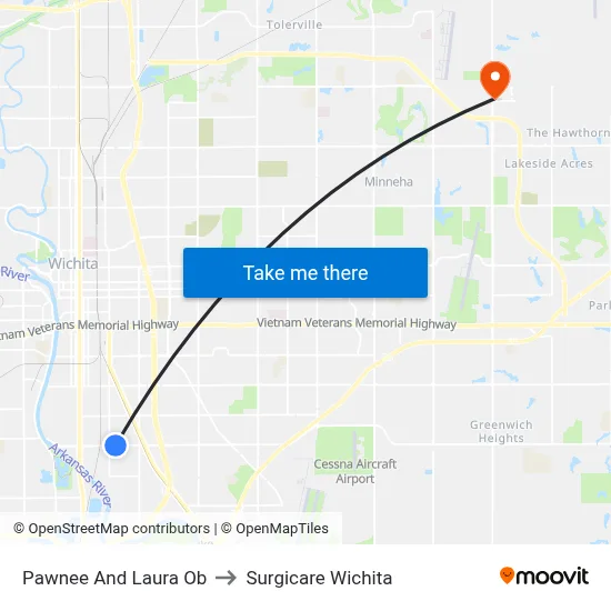 Pawnee And Laura Ob to Surgicare Wichita map