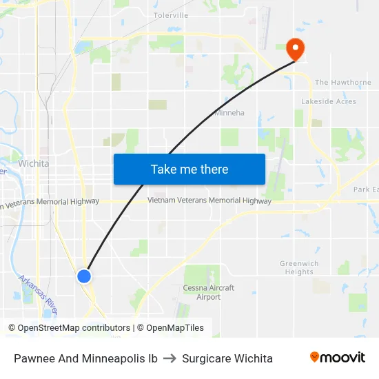 Pawnee And Minneapolis Ib to Surgicare Wichita map