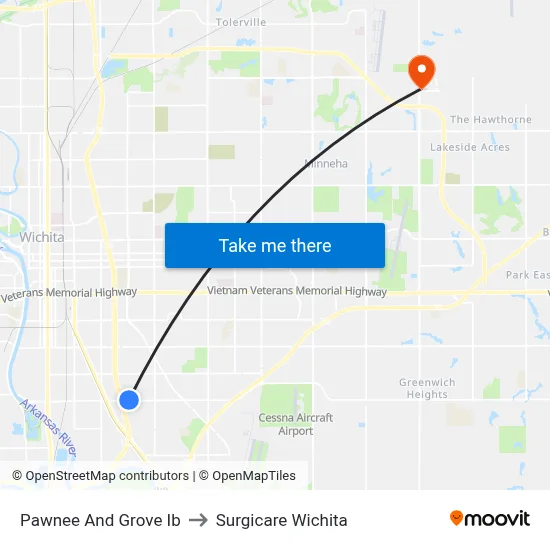 Pawnee And Grove Ib to Surgicare Wichita map