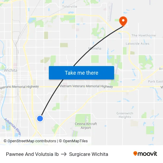 Pawnee And Volutsia Ib to Surgicare Wichita map