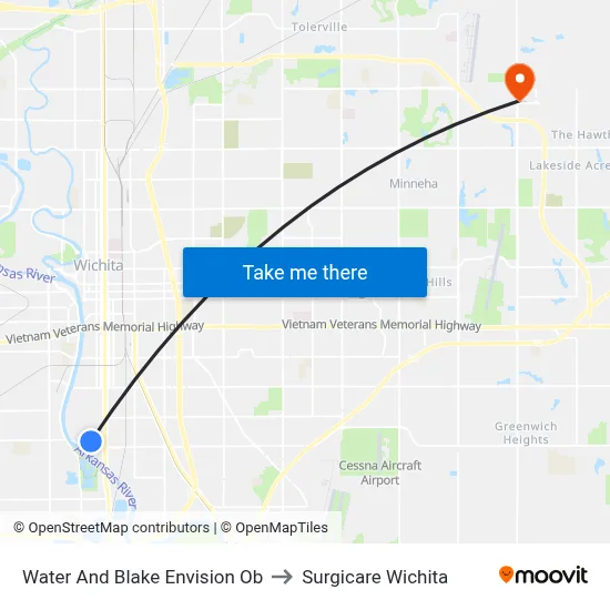 Water And Blake Envision Ob to Surgicare Wichita map