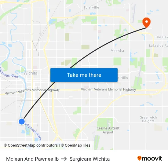 Mclean And Pawnee Ib to Surgicare Wichita map