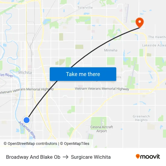 Broadway And Blake Ob to Surgicare Wichita map