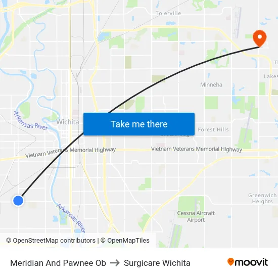 Meridian And Pawnee Ob to Surgicare Wichita map