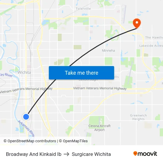 Broadway And Kinkaid Ib to Surgicare Wichita map