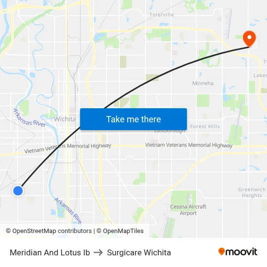 Meridian And Lotus Ib to Surgicare Wichita map