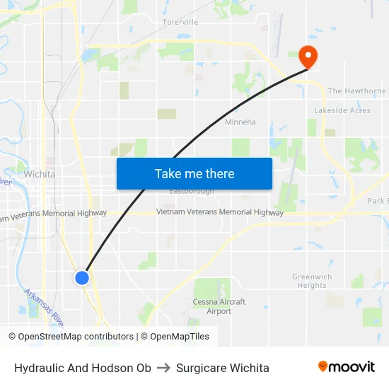 Hydraulic And Hodson Ob to Surgicare Wichita map