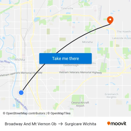 Broadway And Mt Vernon Ob to Surgicare Wichita map