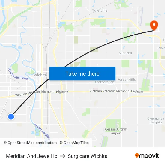 Meridian And Jewell Ib to Surgicare Wichita map