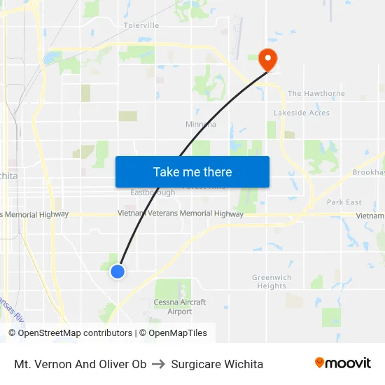 Mt. Vernon And Oliver Ob to Surgicare Wichita map