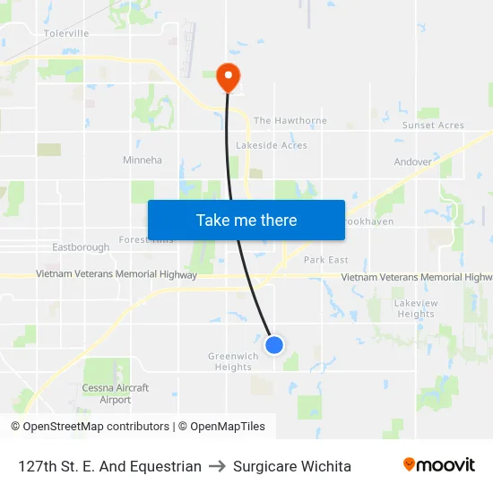 127th St. E. And Equestrian to Surgicare Wichita map