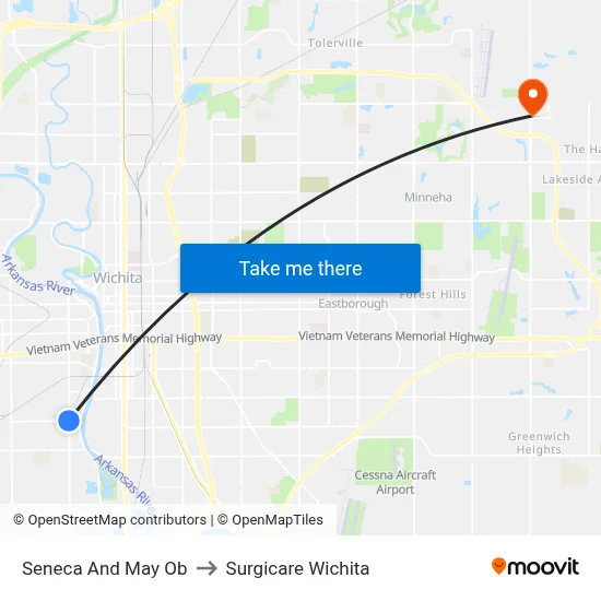 Seneca And May Ob to Surgicare Wichita map