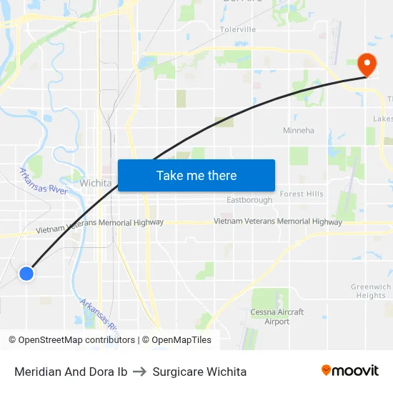 Meridian And Dora Ib to Surgicare Wichita map