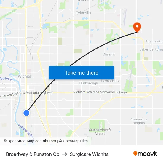 Broadway & Funston Ob to Surgicare Wichita map