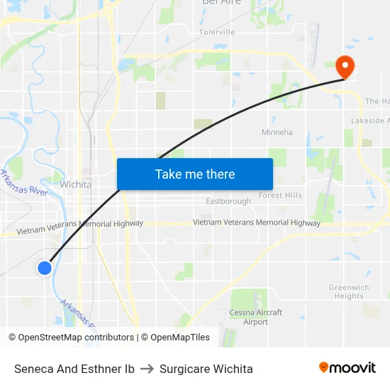 Seneca And Esthner Ib to Surgicare Wichita map