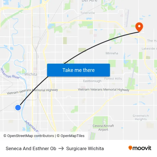 Seneca And Esthner Ob to Surgicare Wichita map