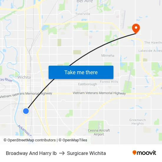 Broadway And Harry Ib to Surgicare Wichita map
