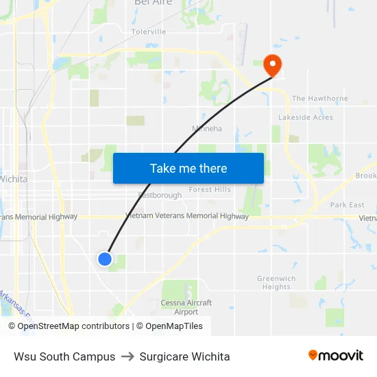 Wsu South Campus to Surgicare Wichita map