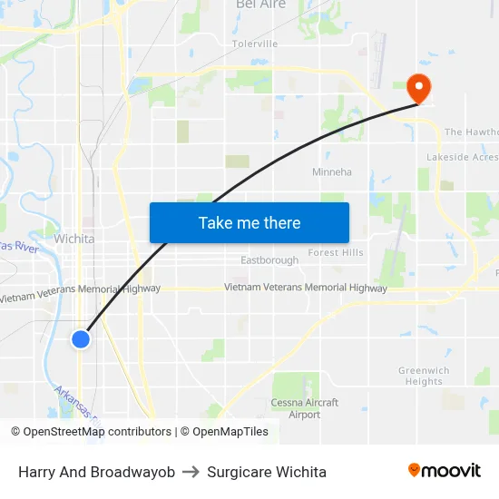 Harry And Broadwayob to Surgicare Wichita map