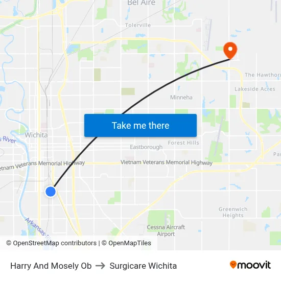 Harry And Mosely Ob to Surgicare Wichita map