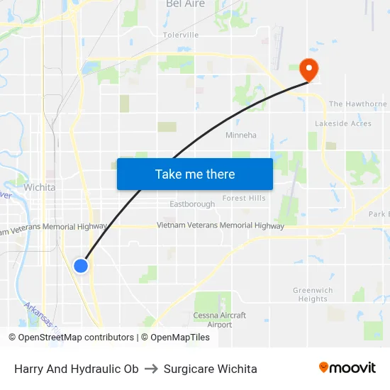 Harry And Hydraulic Ob to Surgicare Wichita map