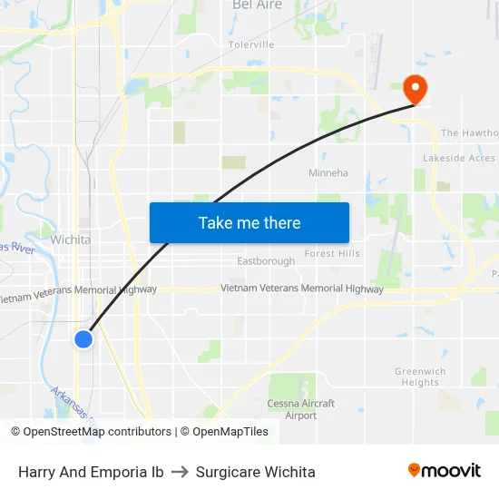 Harry And Emporia Ib to Surgicare Wichita map