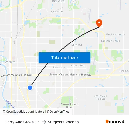 Harry And Grove Ob to Surgicare Wichita map