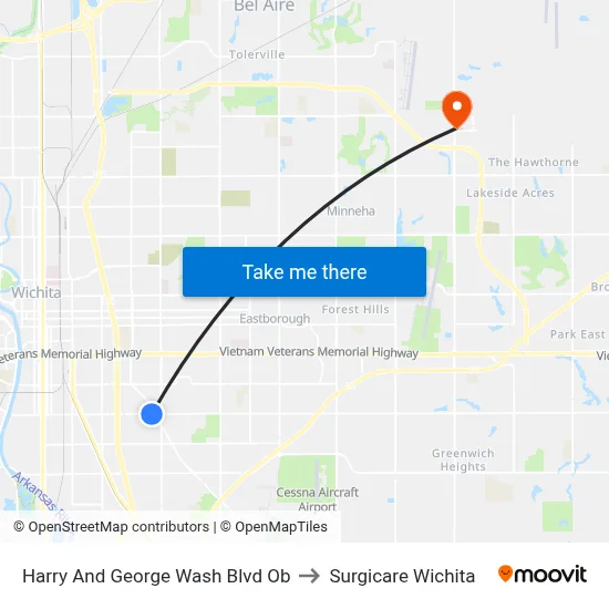 Harry And George Wash Blvd Ob to Surgicare Wichita map