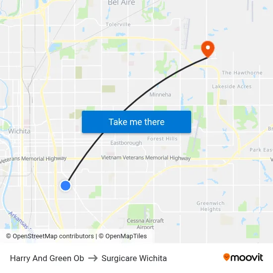 Harry And Green Ob to Surgicare Wichita map