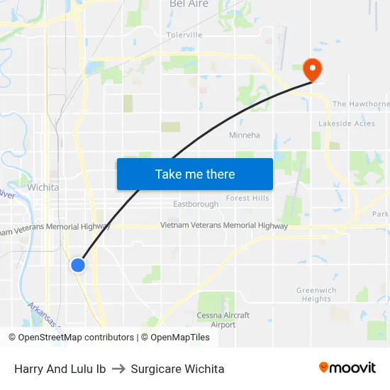 Harry And Lulu Ib to Surgicare Wichita map