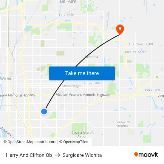 Harry And Clifton Ob to Surgicare Wichita map