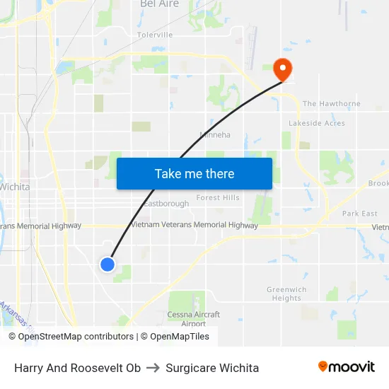 Harry And Roosevelt Ob to Surgicare Wichita map