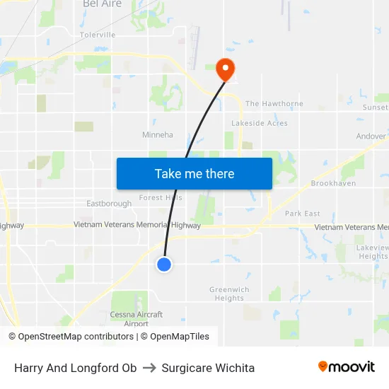 Harry And Longford Ob to Surgicare Wichita map