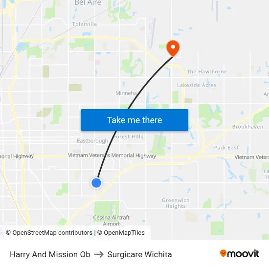 Harry And Mission Ob to Surgicare Wichita map