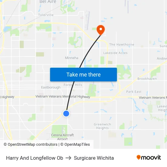 Harry And Longfellow Ob to Surgicare Wichita map