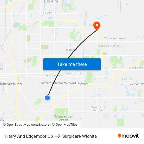 Harry And Edgemoor Ob to Surgicare Wichita map