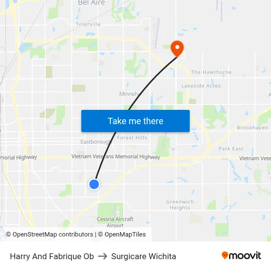 Harry And Fabrique Ob to Surgicare Wichita map