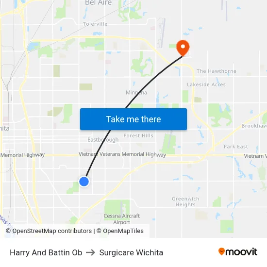 Harry And Battin Ob to Surgicare Wichita map