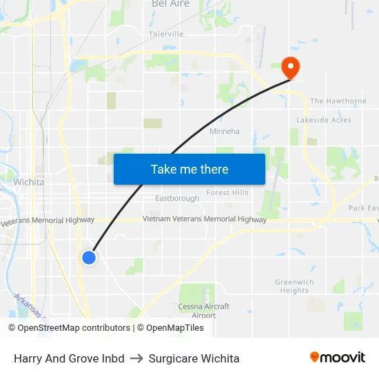 Harry And Grove Inbd to Surgicare Wichita map