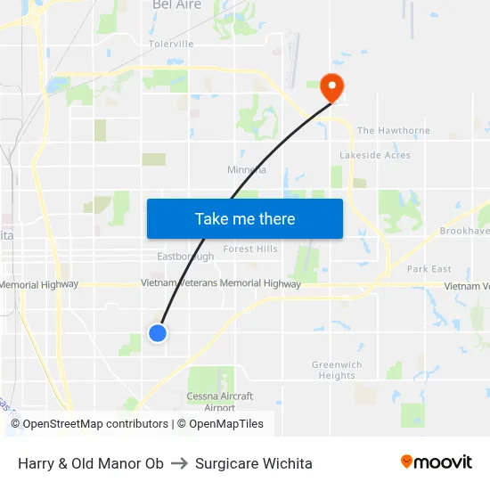 Harry & Old Manor Ob to Surgicare Wichita map