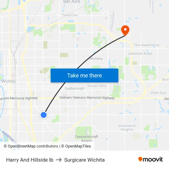 Harry And Hillside Ib to Surgicare Wichita map